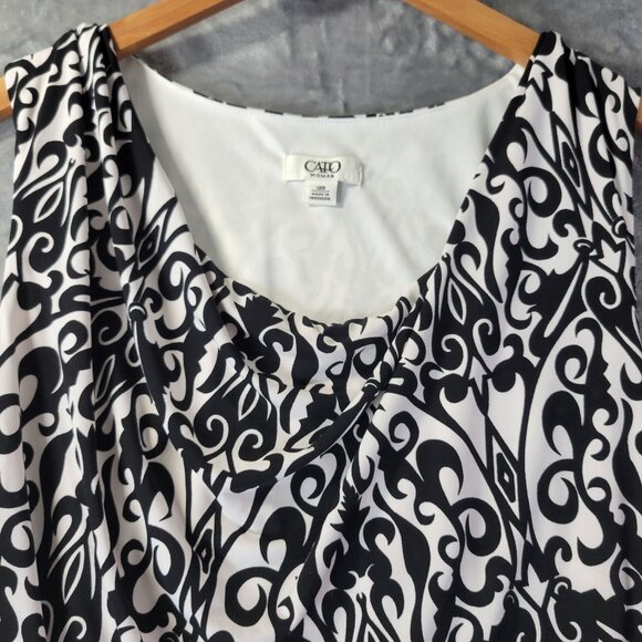 Cato Woman Plus 18W Black White Sheath Dress Ruched Stretch Sleeveless Cocktail - Picture 5 of 11